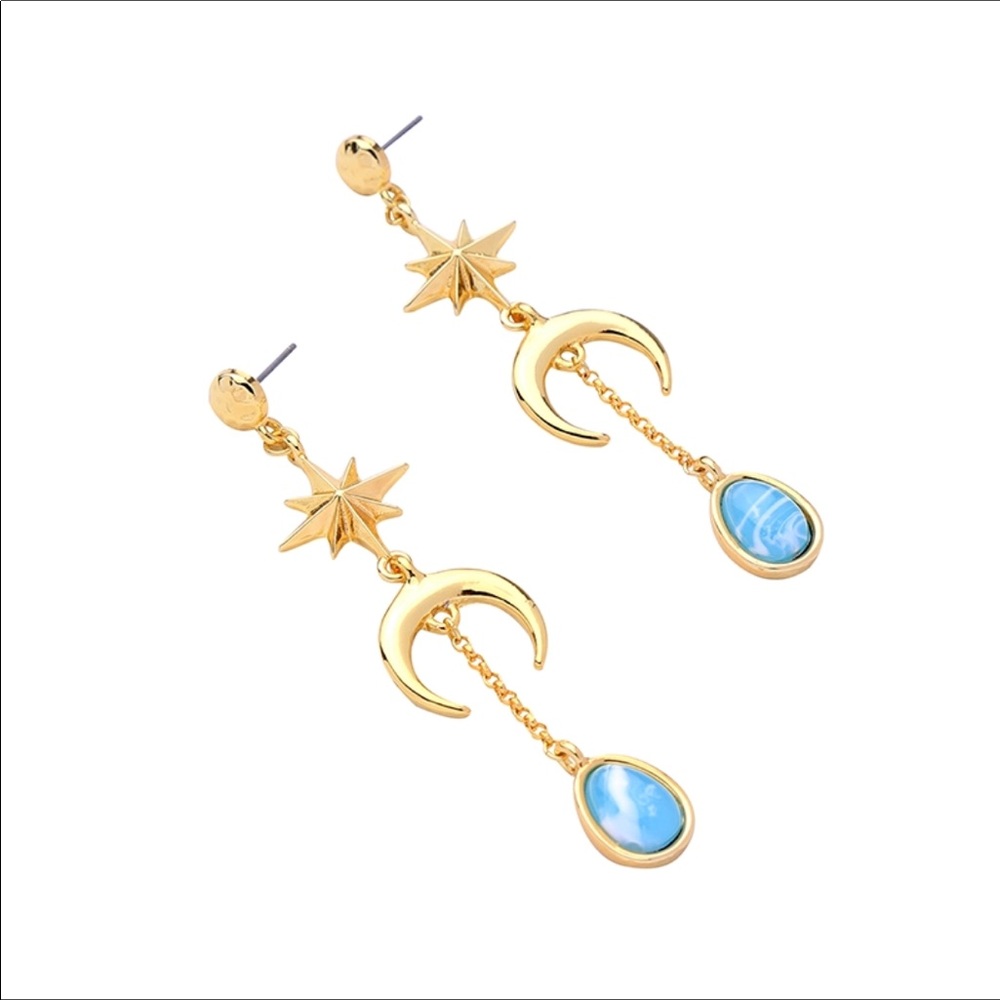 Sun Moon French Drop Earrings New With Tags NWT - Picture 5 of 5